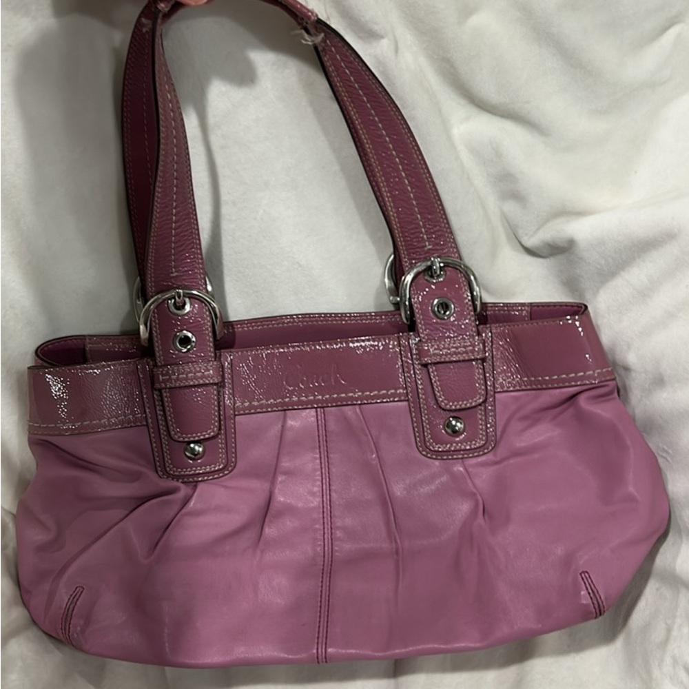 Elegant Pink Leather Coach Handbag